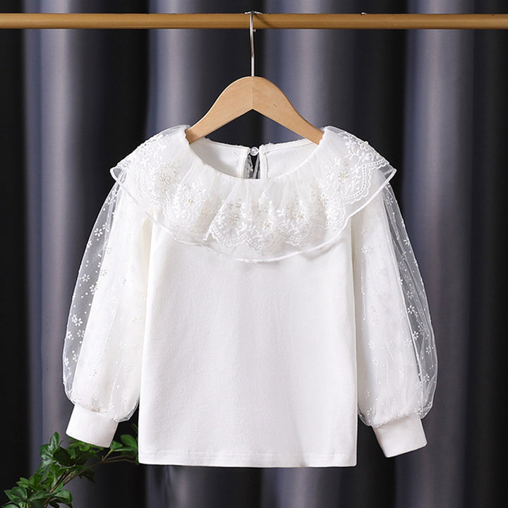 Girls blouse with floral tulle collar and elegant puff sleeves Mune Fashion