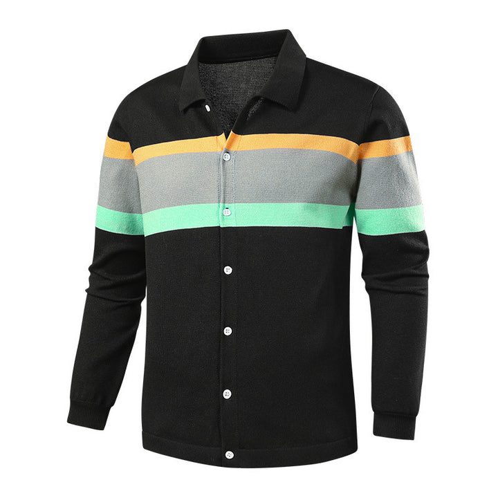 Men's Elegant Long Sleeve Shirt with Texture and Color Block Mune Fashion