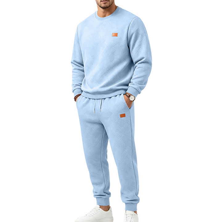 Men's Patterned Comfort Sweat Set with Crew Neck Sweatshirt and Drawstring Jogging Pants Mune Fashion