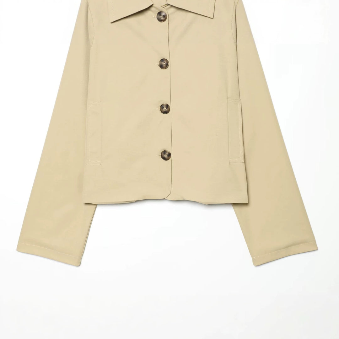 Ladies Cropped Transition Jacket with Raglan Sleeves and Horn Button Placket Mune Fashion