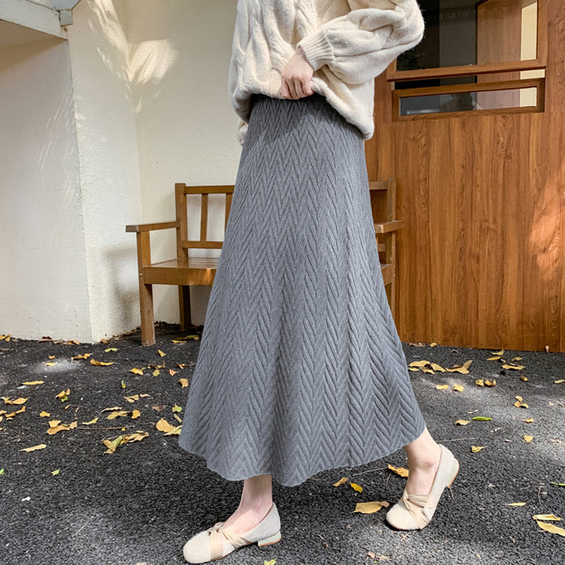 Women Elegant Knit Skirt with Textured Cable Pattern Mune Fashion