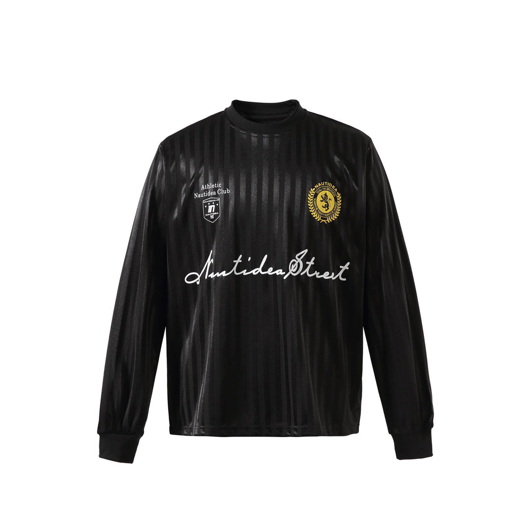 Unisex Long Sleeve Sports Jersey in Retro Football Style with Stand-up Collar and Striped Jacquard Structure Mune Fashion