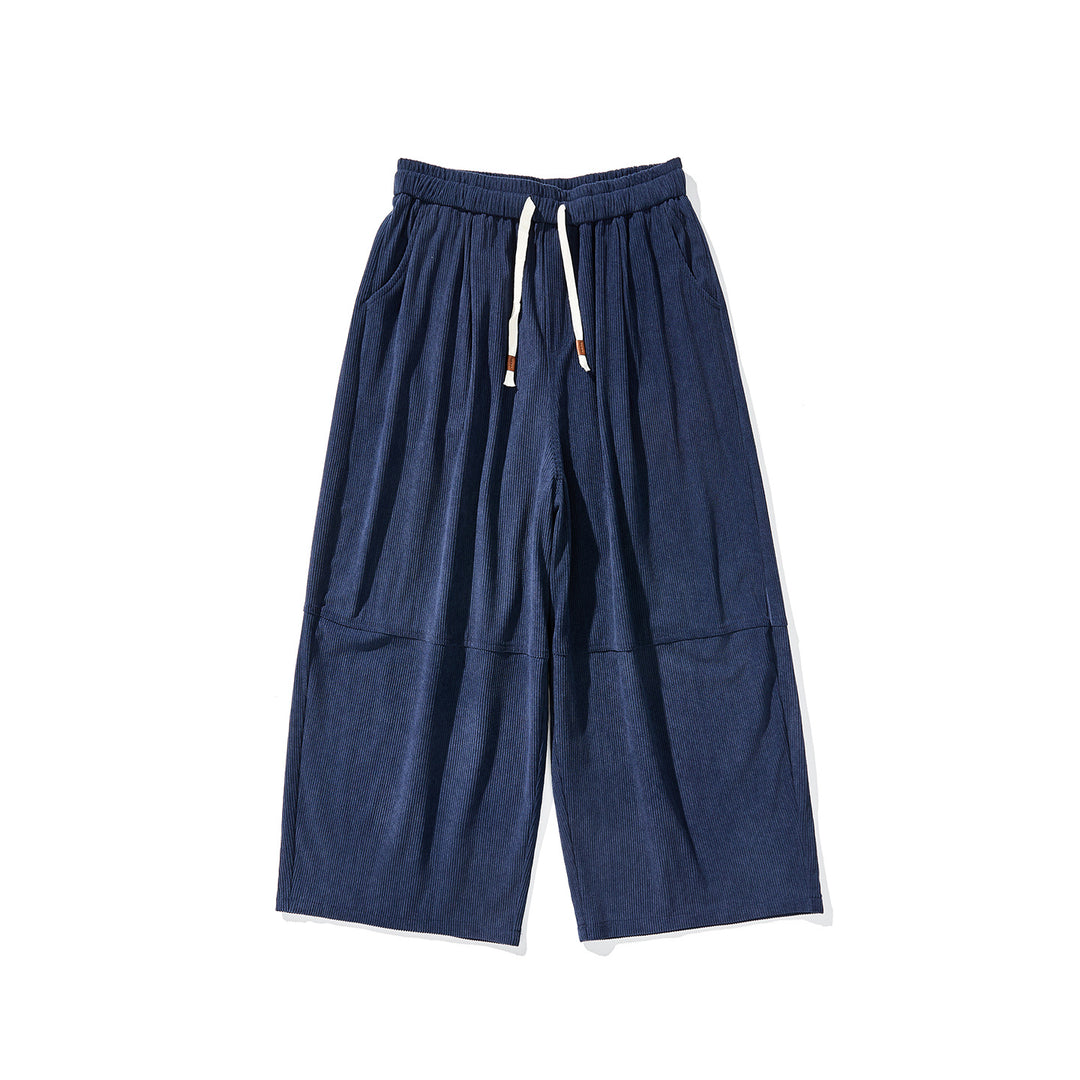 Men's Wide Cord Pants in Palazzo Cut with Elastic Waistband and Drawstring Mune Fashion