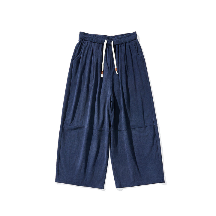 Men's Wide Cord Pants in Palazzo Cut with Elastic Waistband and Drawstring Mune Fashion