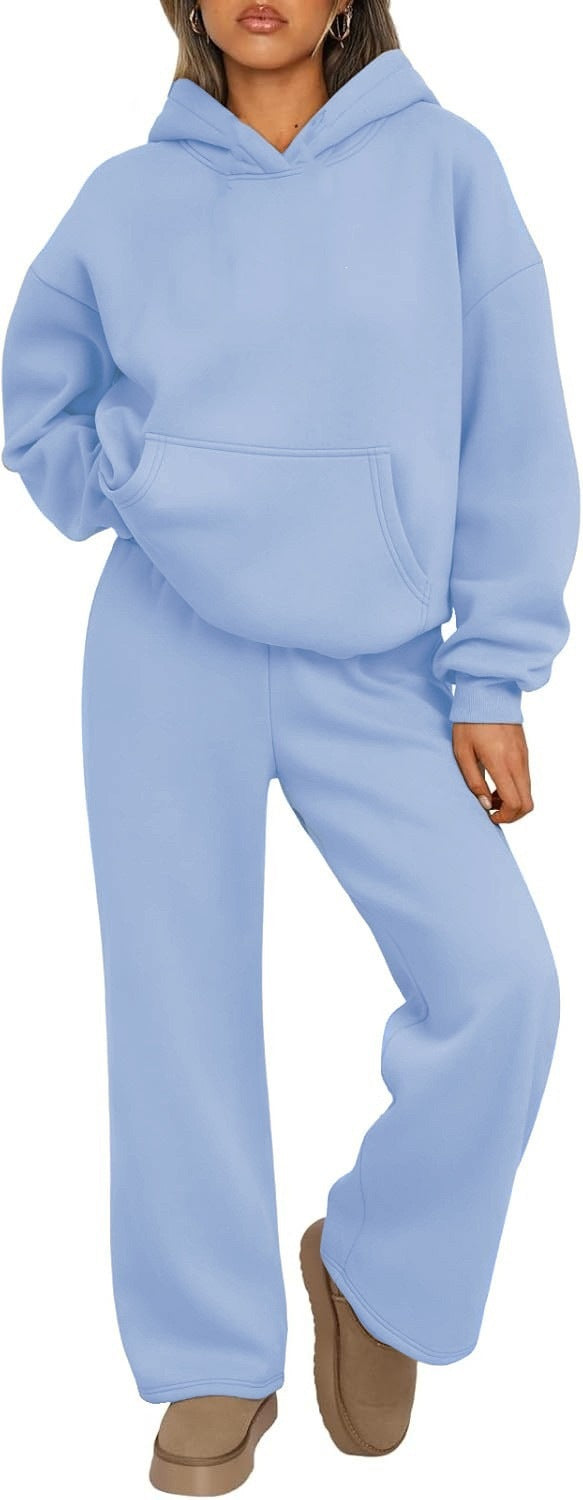 Women's Cozy Loungewear Set with oversized hoodie, kangaroo pocket and wide palazzo jogging pants Mune Fashion