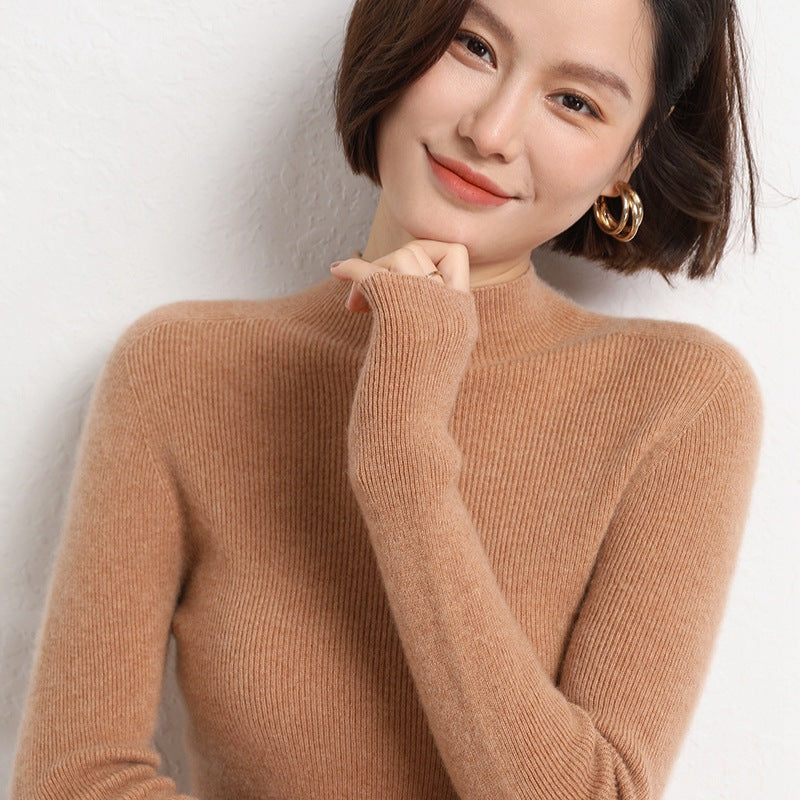 Women's Slim Fine Knit Stand Collar Pullover with Extra Fine Rib Structure and Cashmere Look Mune Fashion