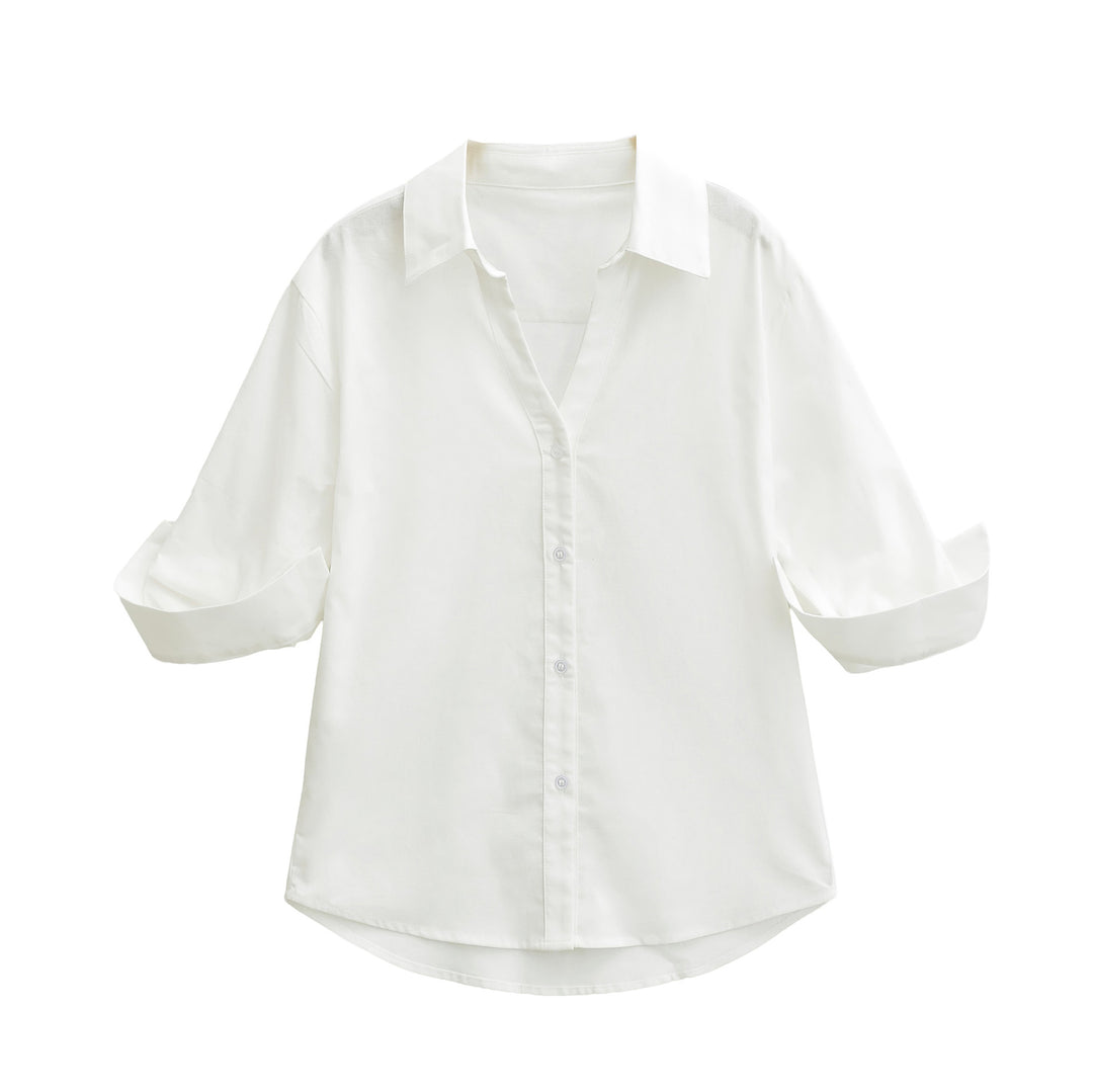 Women's Lightweight Oversized Linen-look Blouse with Kent Collar and Roll-up Sleeves Mune Fashion
