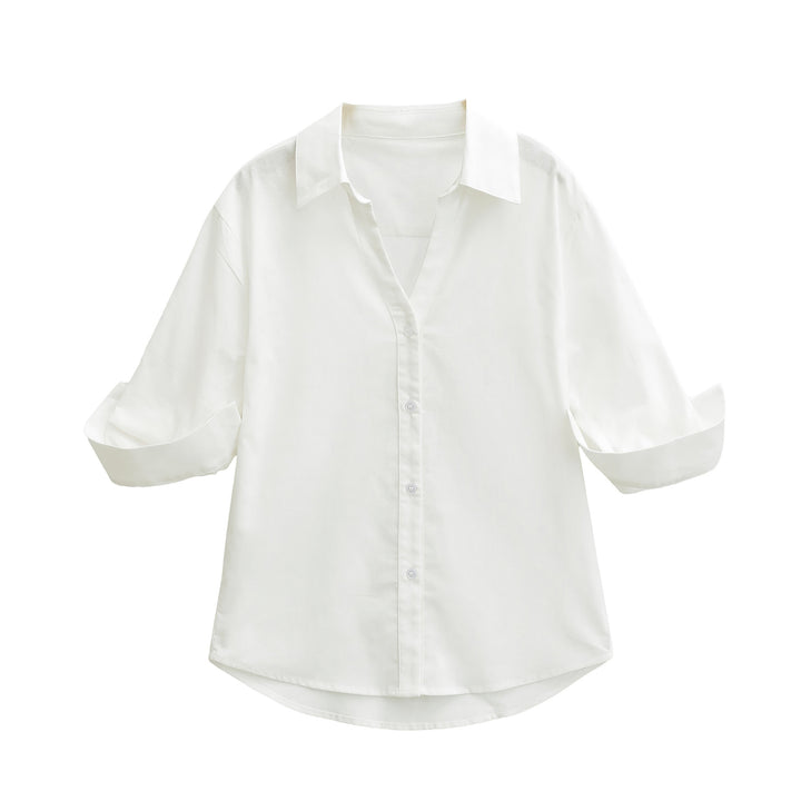 Women's Lightweight Oversized Linen-look Blouse with Kent Collar and Roll-up Sleeves Mune Fashion