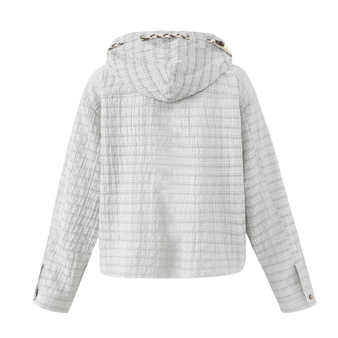 Women's Lightweight Hooded Jacket in Boxy Cut with Wooden Button Closure Mune Fashion