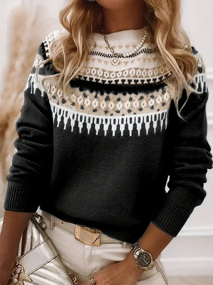 Women's Norwegian sweater made of wool blend with round neck and traditional Fair Isle yoke Mune Fashion