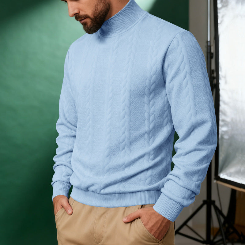 Men's knitted pullover with stand-up collar, cable pattern, soft ribbed cuffs, and Regular Fit Mune Fashion