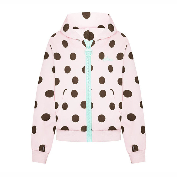 Women's cropped hooded zip jacket with large polka dot pattern and decorative zipper Mune Fashion
