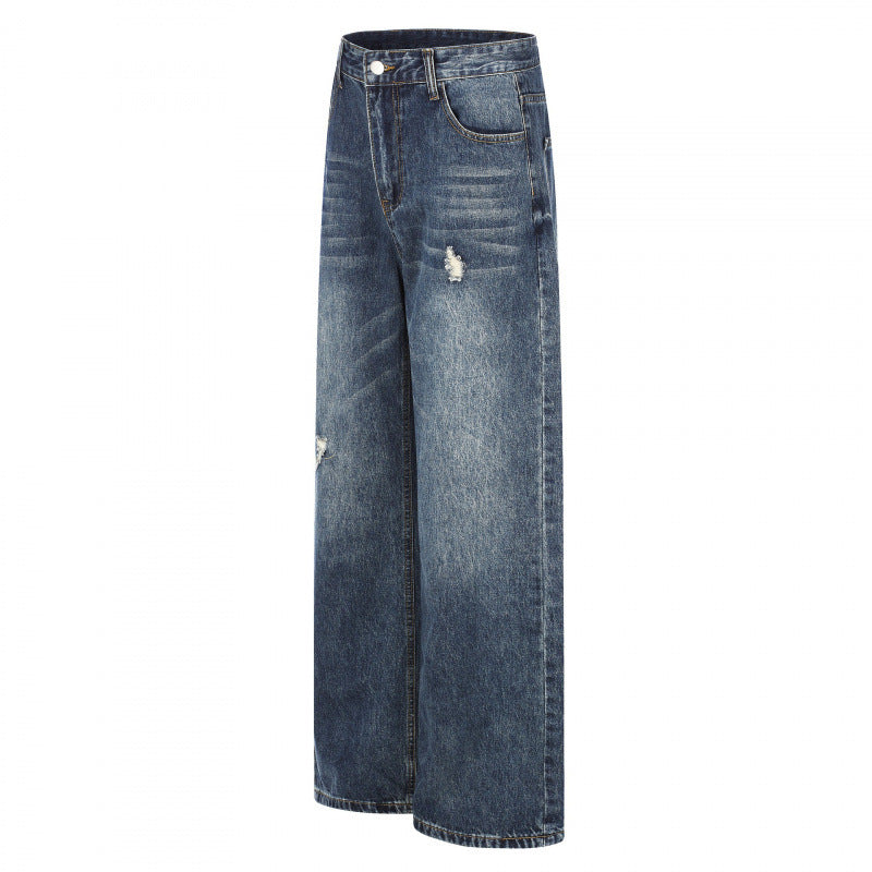 Women Highwaist Jeans in Wide Leg Cut with Used and Destroyed Details Mune Fashion