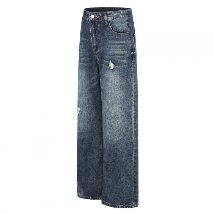 Women Highwaist Jeans in Wide Leg Cut with Used and Destroyed Details Mune Fashion