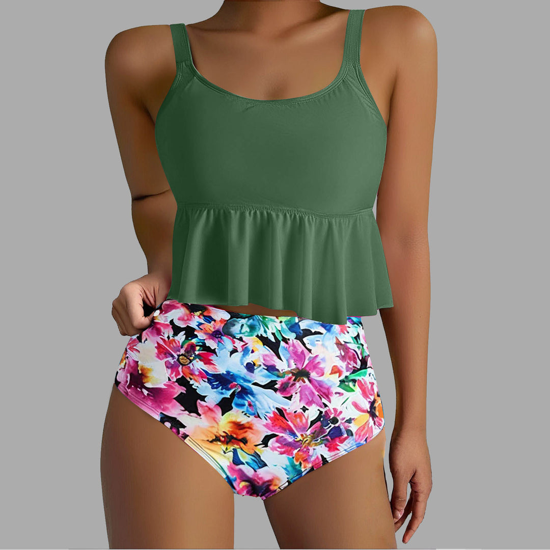 Women's Tankini Set with Flowing Top and High Waist Mune Fashion