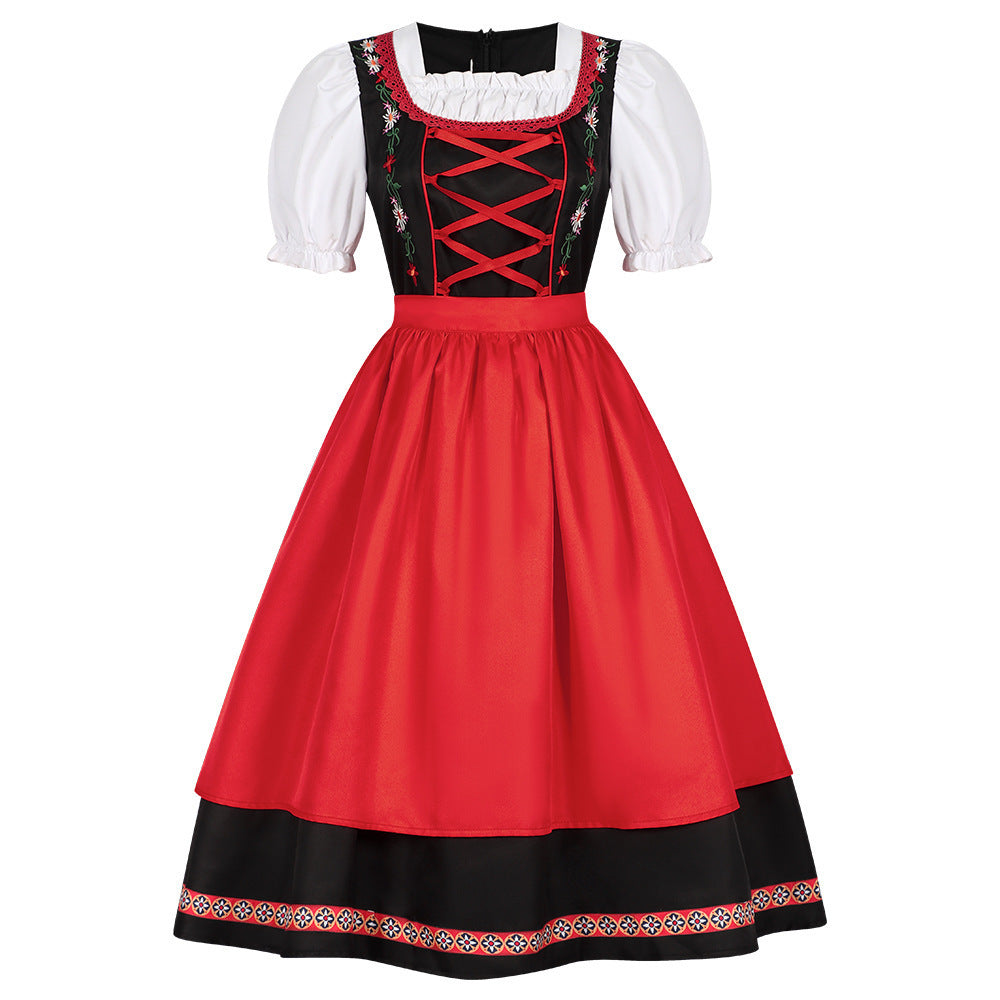 Ladies' traditional dirndl dress with embroidered bodice, puff sleeves, and apron Mune Fashion