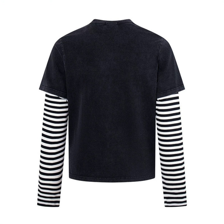 Women's Layered Long Sleeve Shirt with Striped Under Sleeves and Vintage Angel Print Mune Fashion