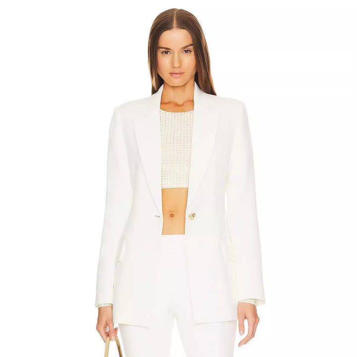 Women Two-piece Tailored Suit with Fitted One-button Blazer and Flared Trousers Mune Fashion