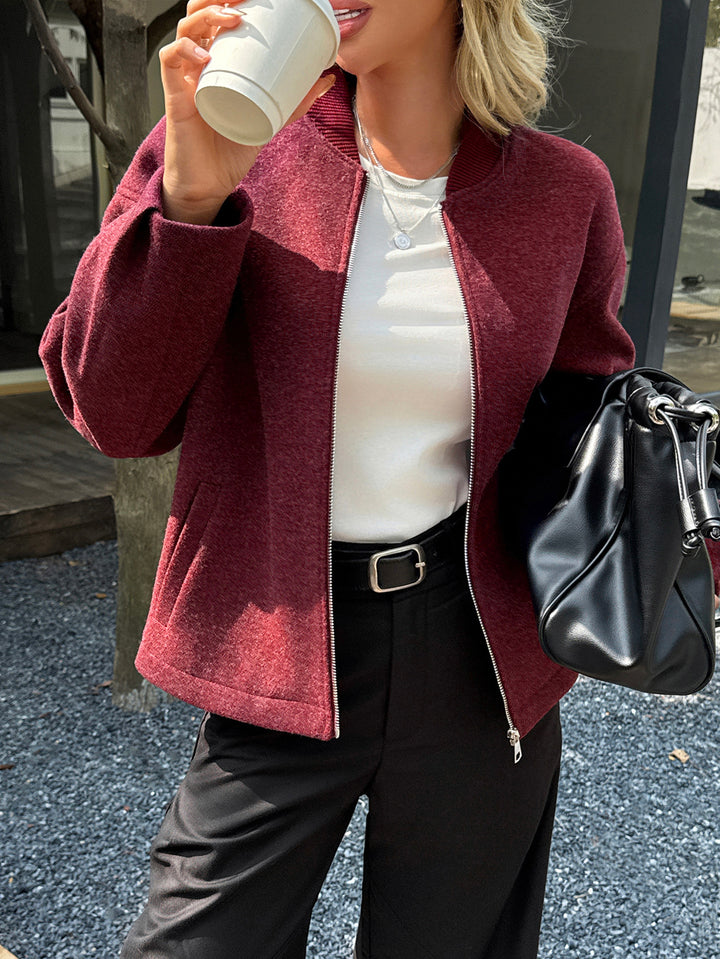 Women's lightweight fleece bomber jacket with stand-up collar, two-way zipper, and casual oversized fit Mune Fashion