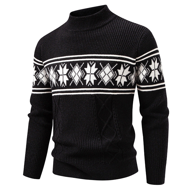 Men's Nano Winter Structured Sweater with Short Stand-Up Collar and Norwegian Pattern Mune Fashion