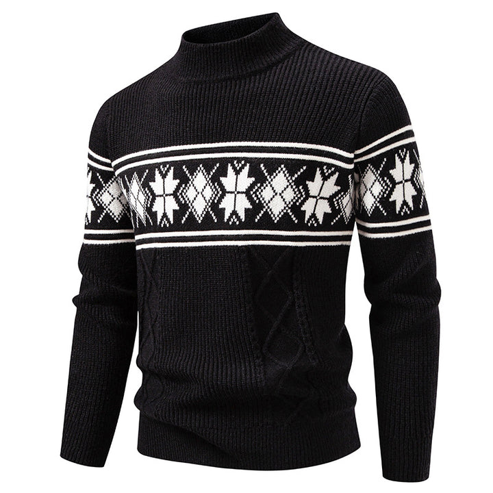 Men's Nano Winter Structured Sweater with Short Stand-Up Collar and Norwegian Pattern Mune Fashion