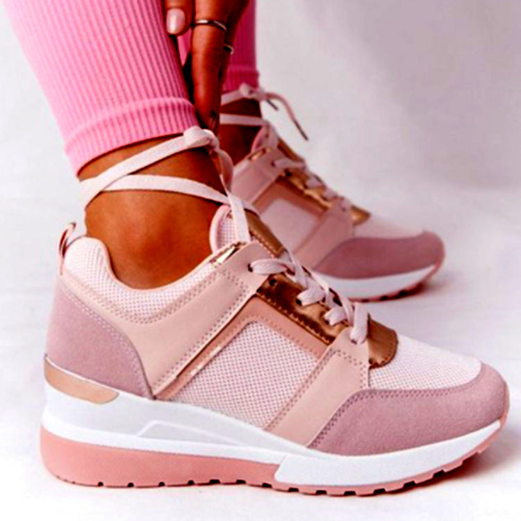 Women's platform sneaker with wedge sole, mesh and velvet mix, metallic decorative details Mune Fashion