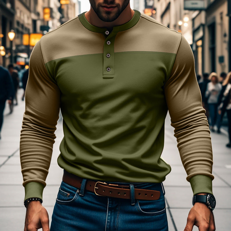 Men's functional Henley long-sleeve shirt with raglan sleeves, reinforced button placket, and tailored fit Mune Fashion