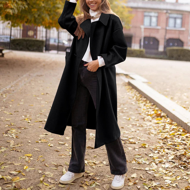 Women Oversize Coat with Wide Lapel, Drop Shoulder and Concealed Button Placket Mune Fashion