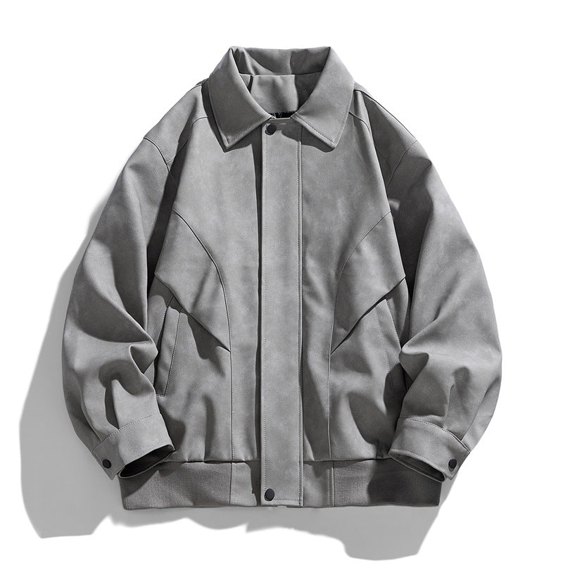 Men's Designer Faux Leather Jacket with Textured Collar Mune Fashion