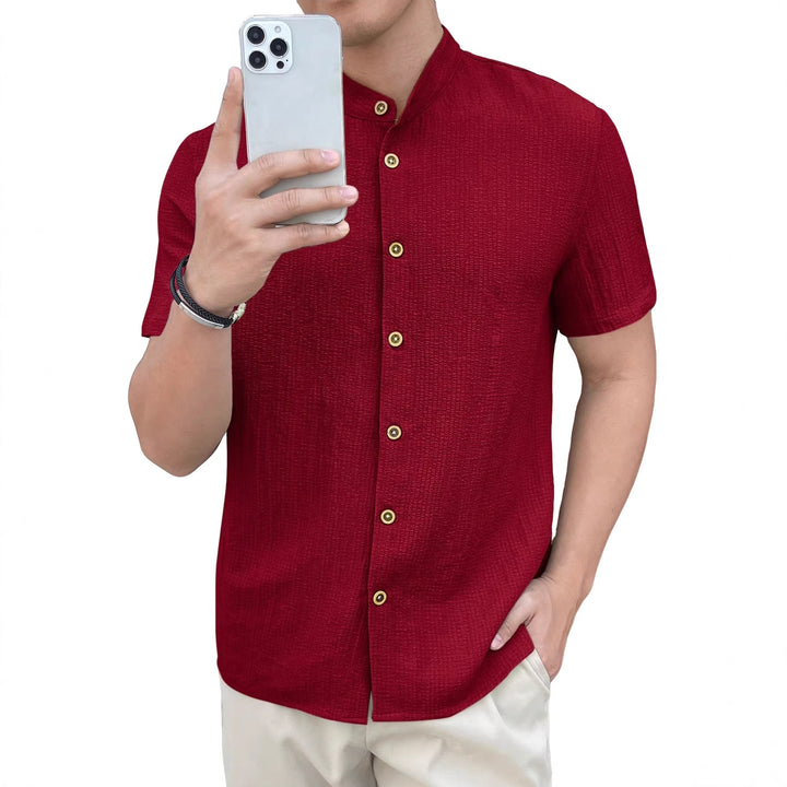 Men's lightweight wrinkle structure overshirt with rolled-up sleeves relaxed overshirt silhouette Mune Fashion