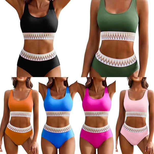 Women's High-Cut Sports Bikini with Colored Band Mune Fashion