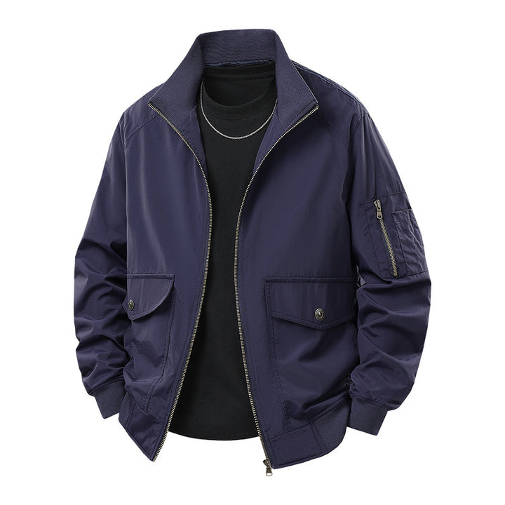 Men's Wind and Water Resistant Urban Bomber Jacket with Stand Collar and Multiple Pockets Mune Fashion