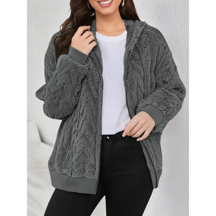 Women's Hooded Teddy Jacket with Zipper, Soft Plush and Elastic Cuff Mune Fashion