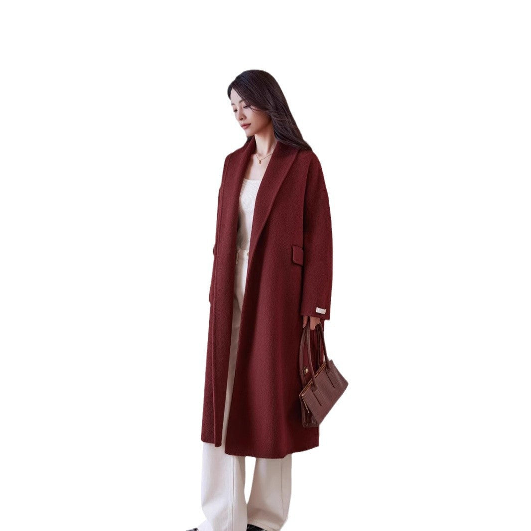 Women's Oversized Wool Coat with Classic Notch Lapel Mune Fashion