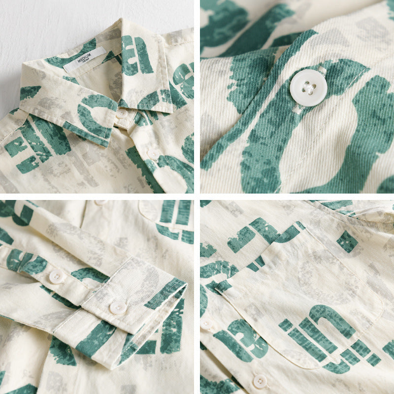 Men's Printed Lightweight Long Sleeve Shirt in Relaxed Fit with Typo Print and Chest Pocket Mune Fashion
