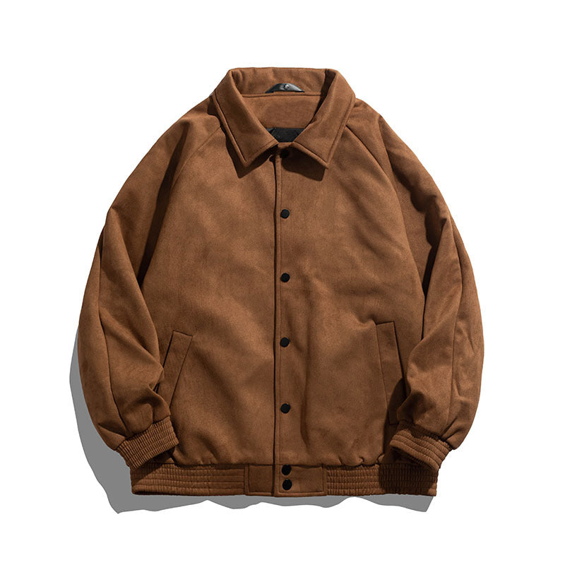 Unisex  oversized suede-effect bomber jacket with ribbed hem and snap front Mune Fashion