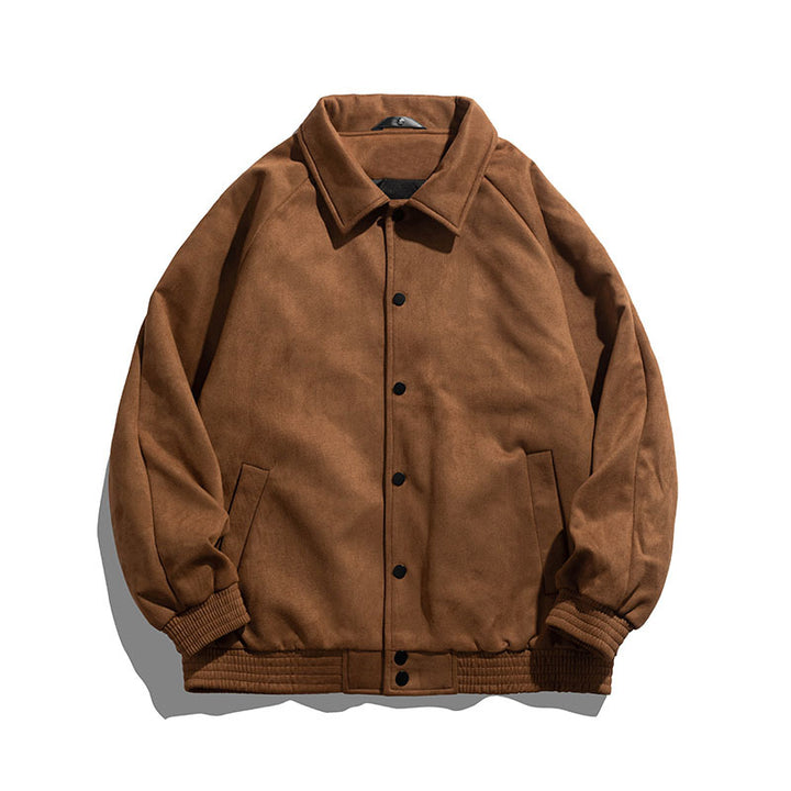 Unisex  oversized suede-effect bomber jacket with ribbed hem and snap front Mune Fashion