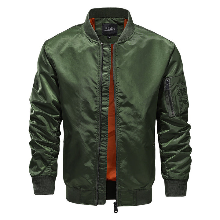 Men's Nylon Bomber Jacket in Aviator Style with Arm Pocket and Ribbed Cuffs Mune Fashion