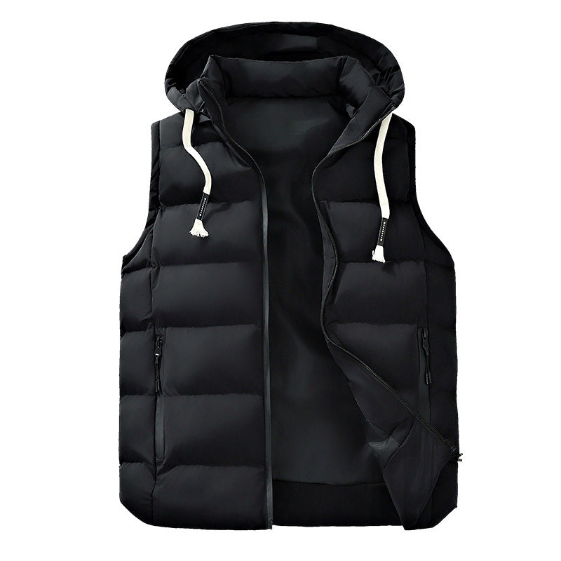 Men's quilted hooded vest with windproof outer layer and concealed zipper pockets Mune Fashion
