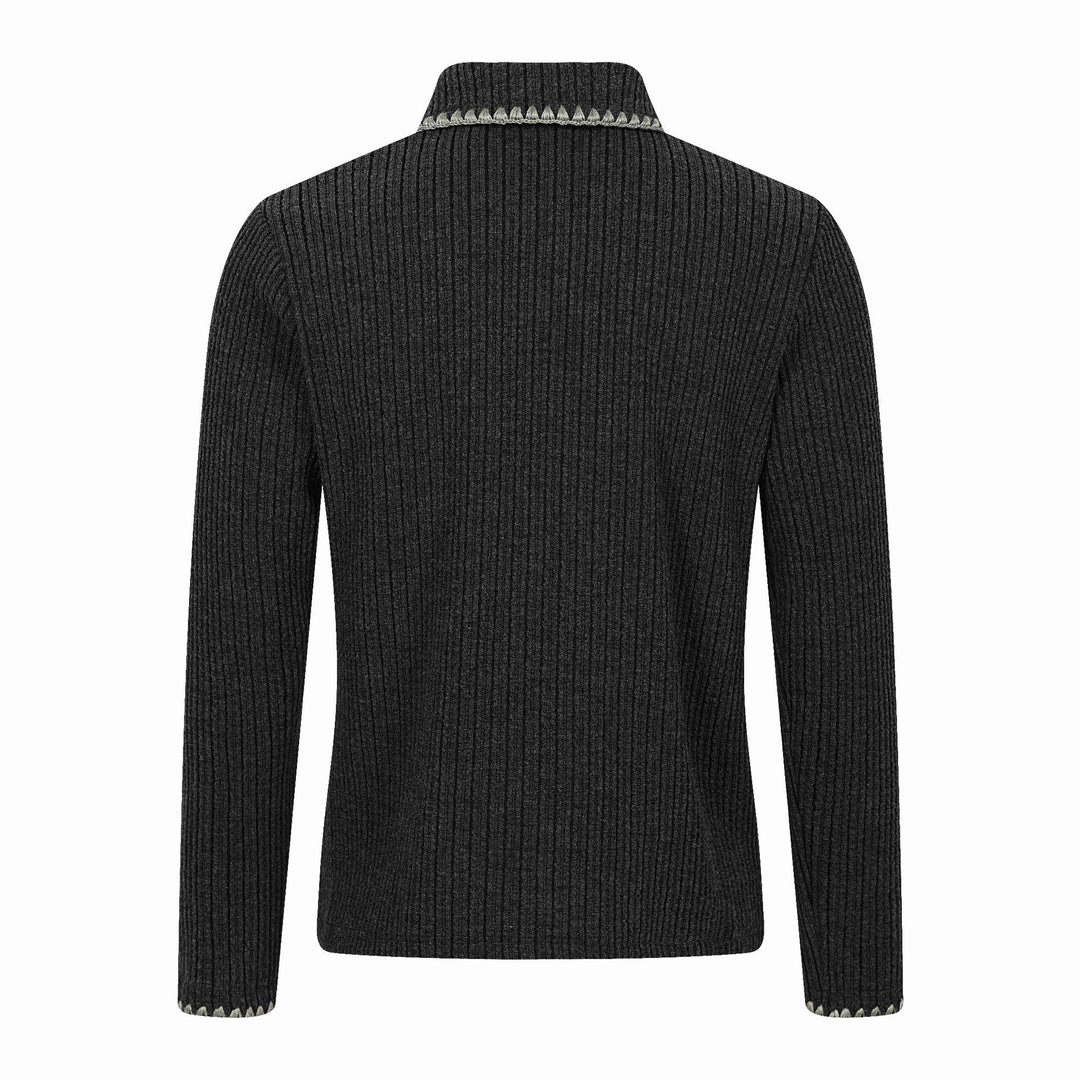 Men's Ribbed Polo Collar Sweater with Decorative Seam and Button Placket Mune Fashion