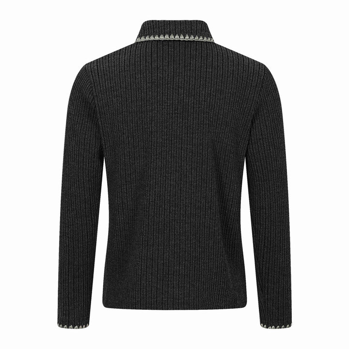 Men's Ribbed Polo Collar Sweater with Decorative Seam and Button Placket Mune Fashion