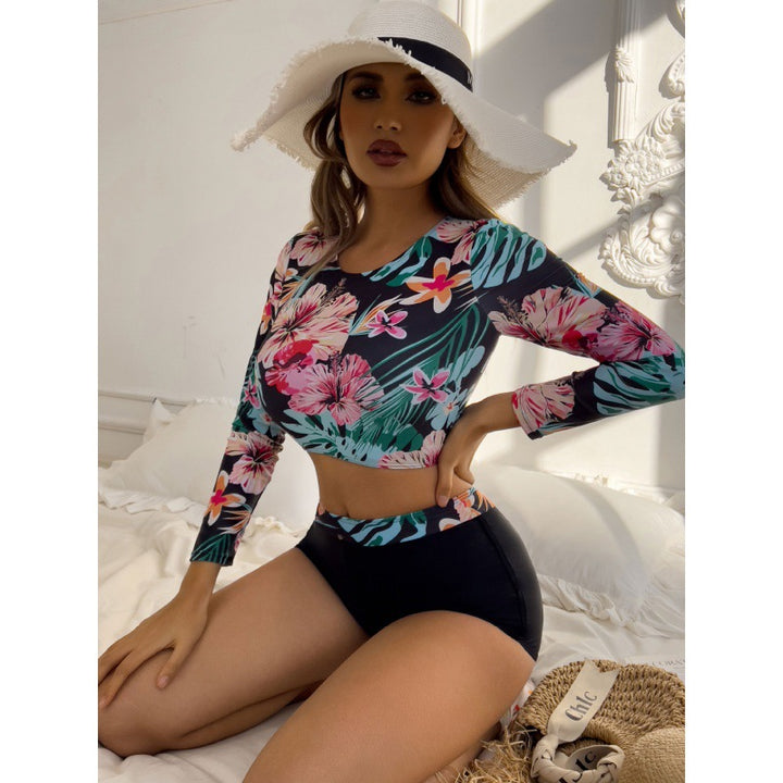 Women's Sporty Long Sleeve Swim Top with Shorts Mune Fashion
