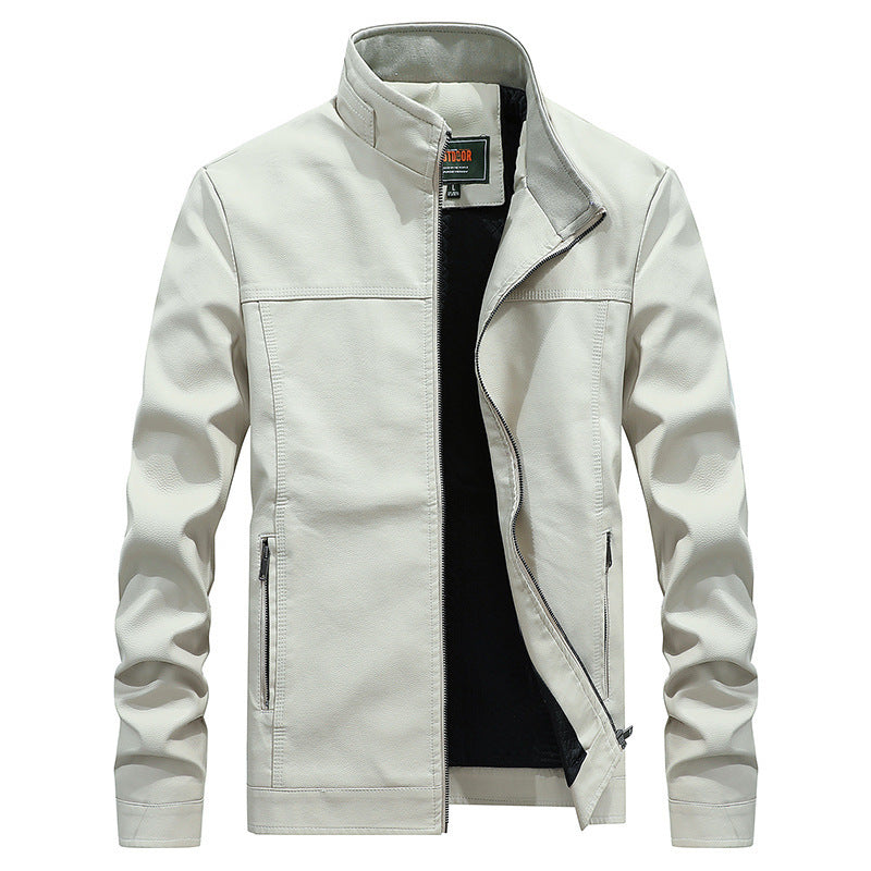 Men's Modern Faux Leather Field Blouson with Stand-Up Collar and Zipper Pockets Mune Fashion