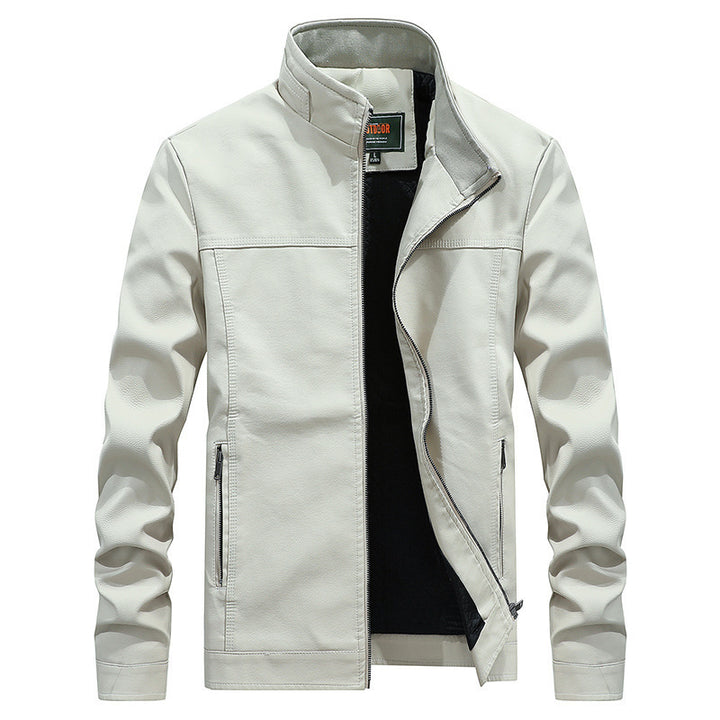 Men's Modern Faux Leather Field Blouson with Stand-Up Collar and Zipper Pockets Mune Fashion