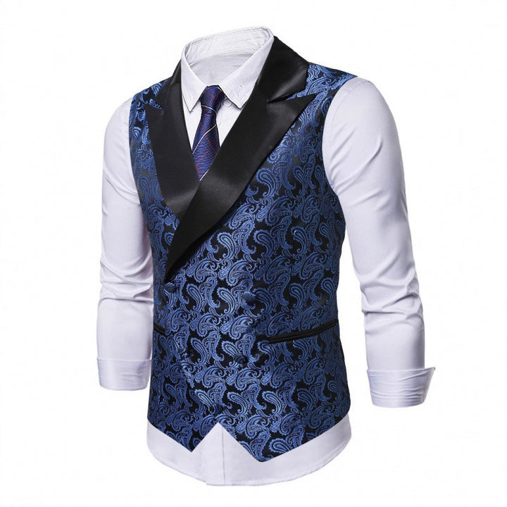 Men's Satin Paisley Vest with Shawl Collar and Tailored Tuxedo Look Mune Fashion