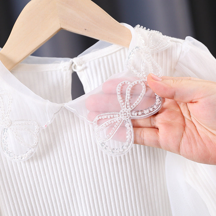 Girls blouse with lace accents and sheer sleeves Mune Fashion