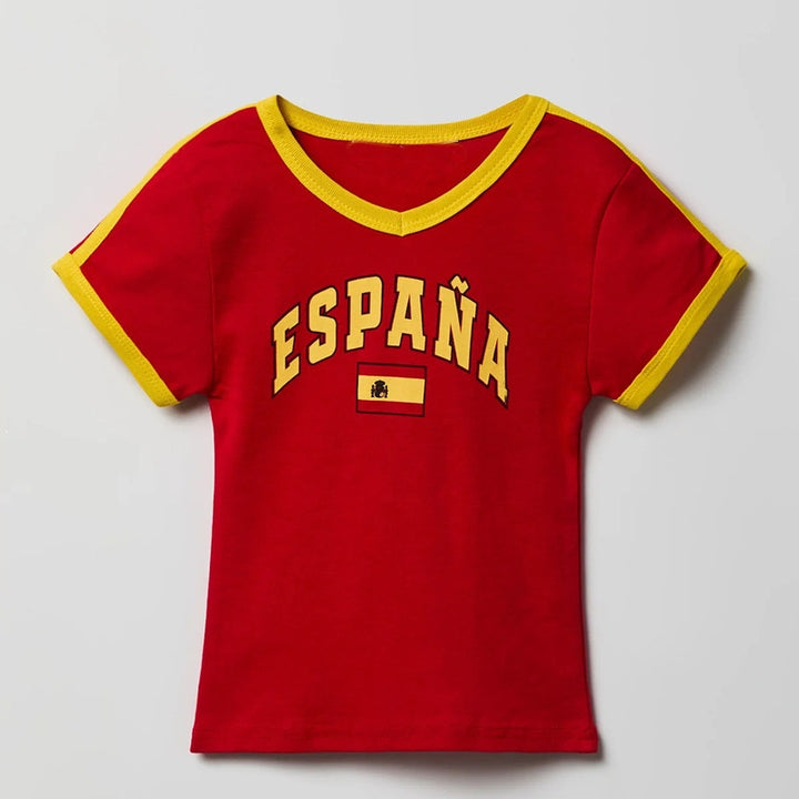 Unisex short-sleeve children's T-shirt with retro England print and contrasting round neck Mune Fashion