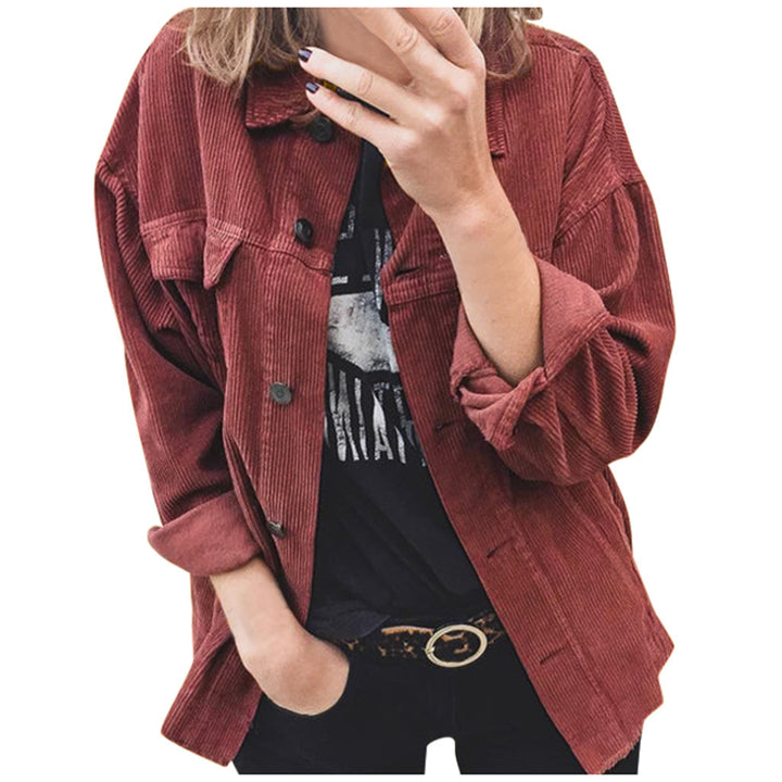 Women nano oversized cord jacket with applied pockets and classic button placket Mune Fashion