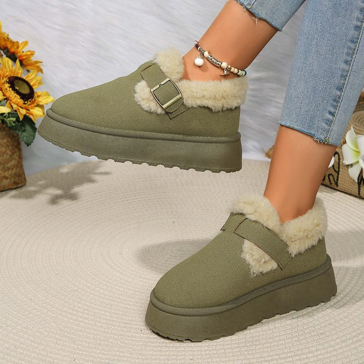 Women's Insulated Platform Slippers with Faux Fur Lining and Adjustable Buckle Strap Mune Fashion