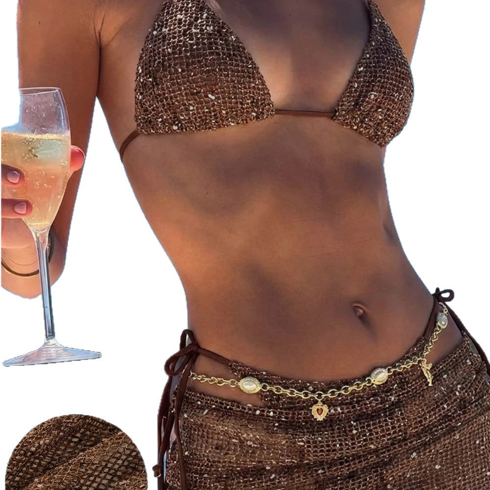 Women's Triangle Bikini with Wrap Skirt and Adjustable Straps Mune Fashion